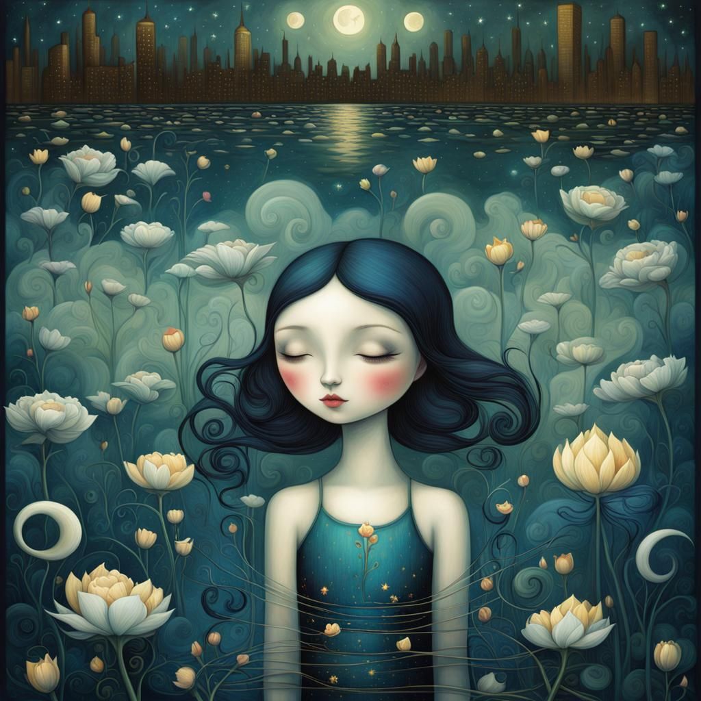 Manhattan Rooftop Garden Under Starry Sky