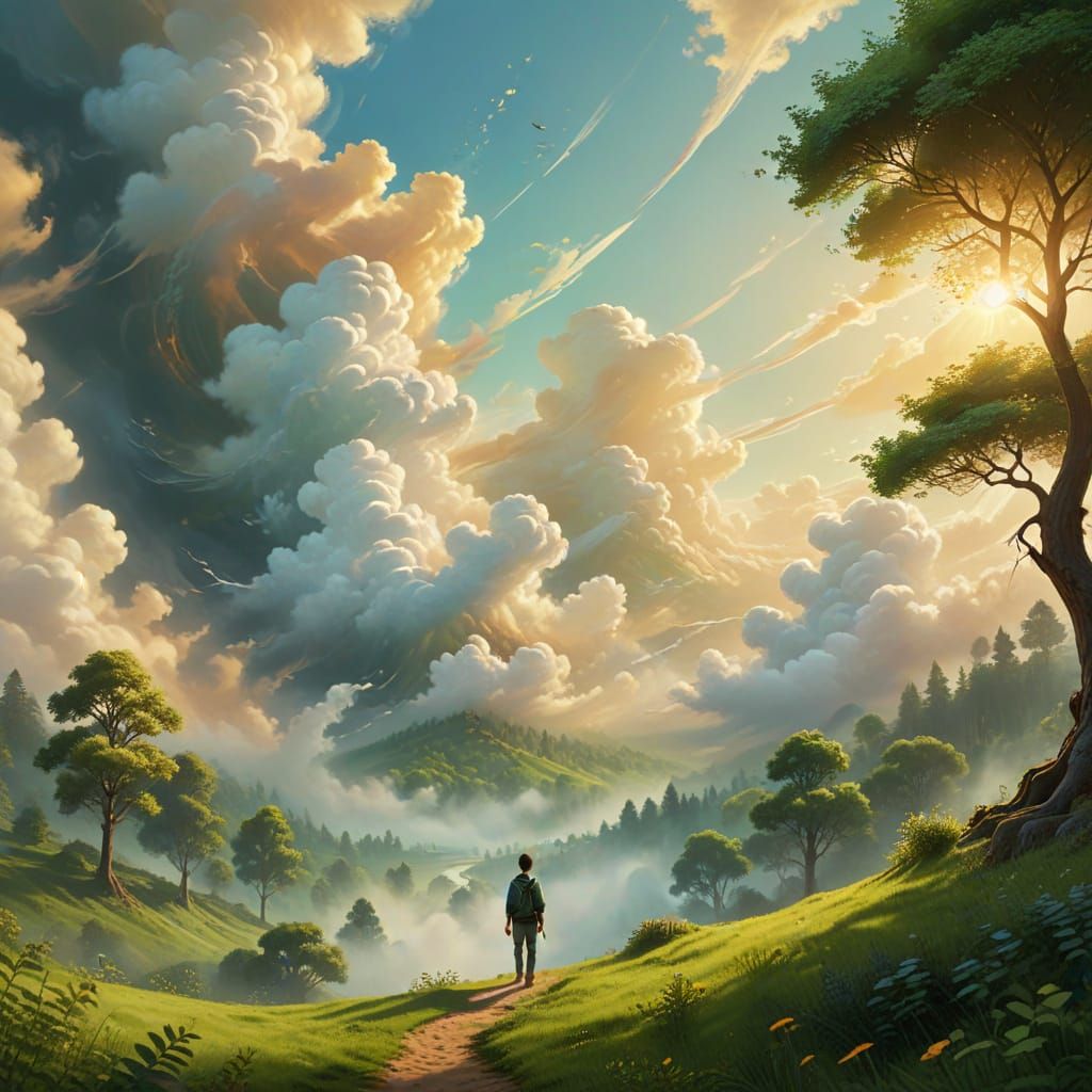 Peaceful Surreal Landscape in Pixar Animation Style