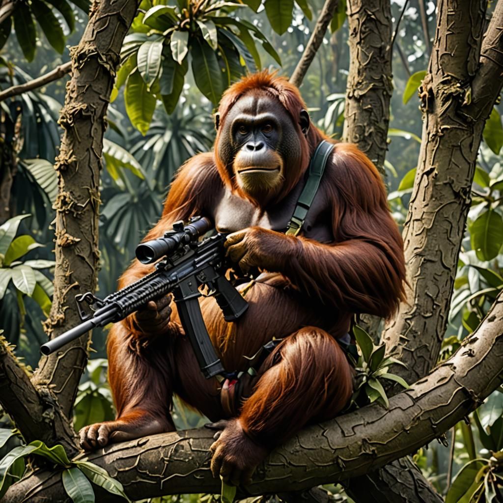 Orangutan Sniper with Rifle and Banana