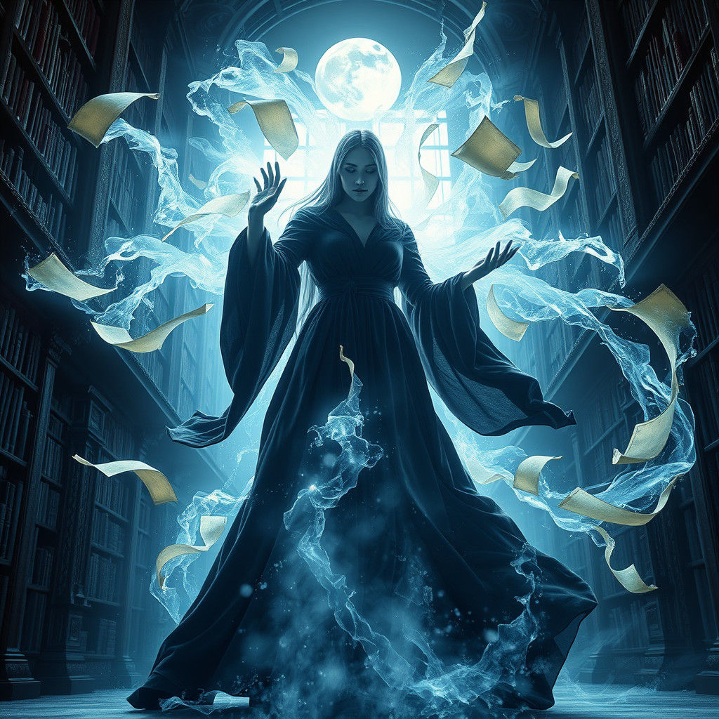 Sorceress Unleashes Arcane Power in Ancient Library