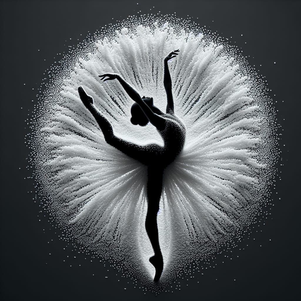 Ballet Dancer in Salt Silhouette with Floral Petals