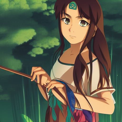 Native American Anime Girl in Ghibli Style