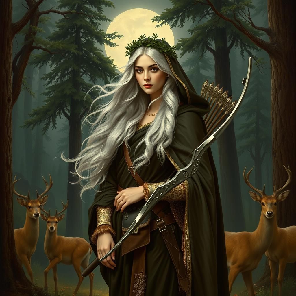Artemis, Goddess of the Hunt in Moonlight