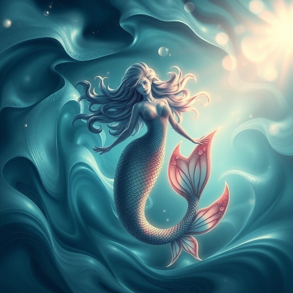 Ethereal Mermaid in Abstract Fractal Style