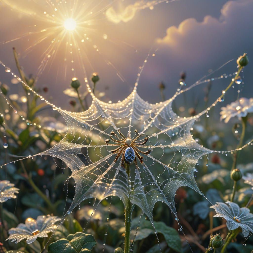 Macro Fantasy Flower of Shimmering Spider Silk