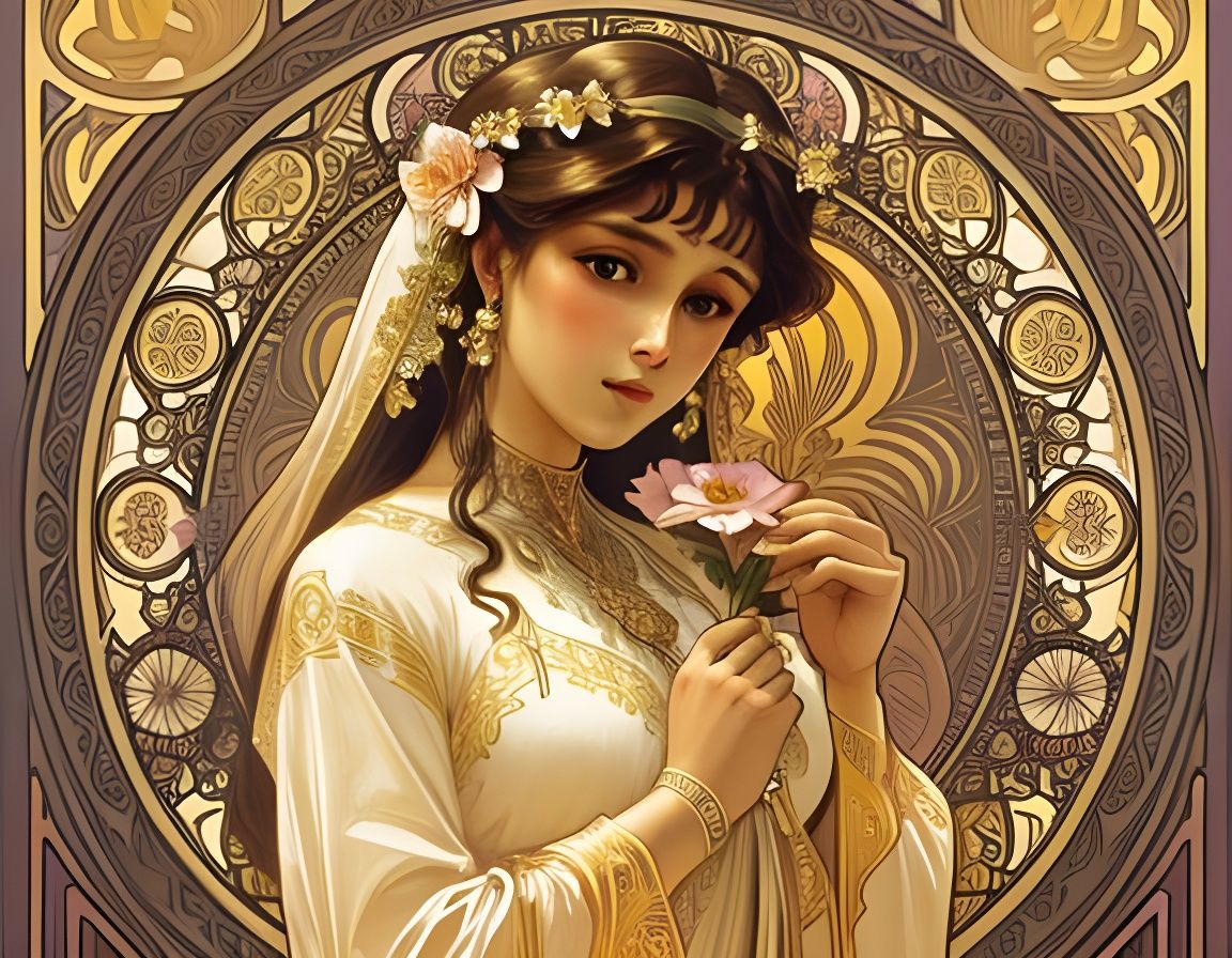 Woman with Flower in Art Nouveau Style