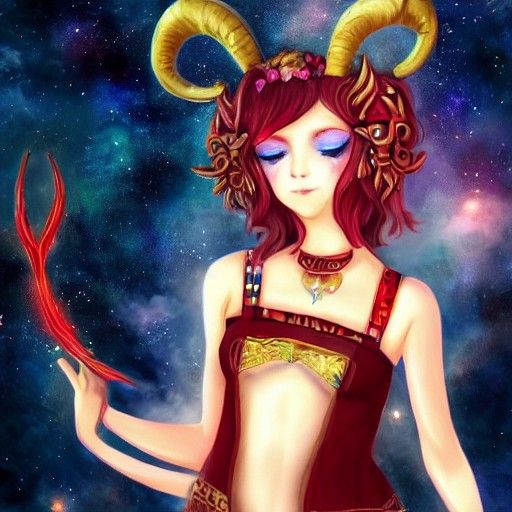 Aries Goddess: Celestial Ram Girl in Space