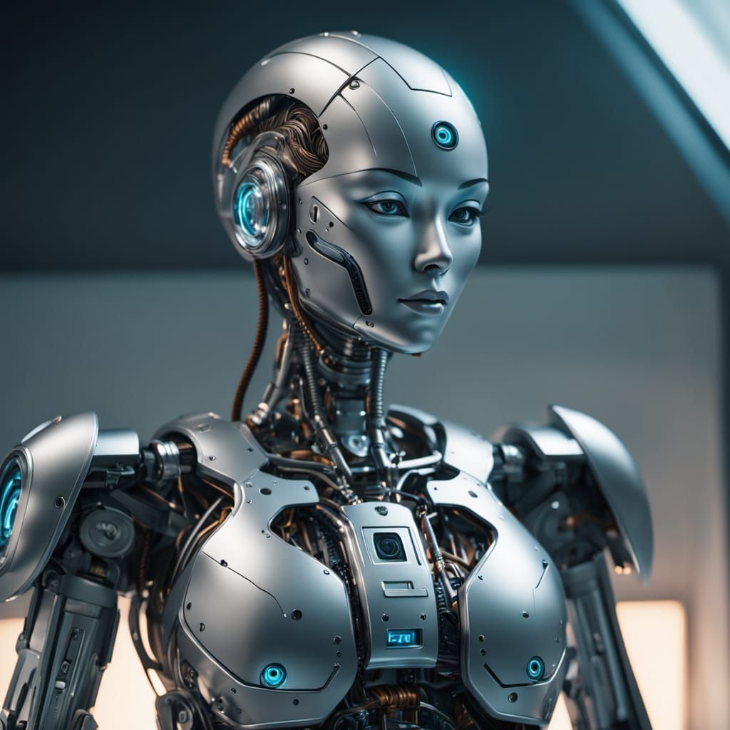 Sci-Fi Art: Pregnant Robot with Human Baby