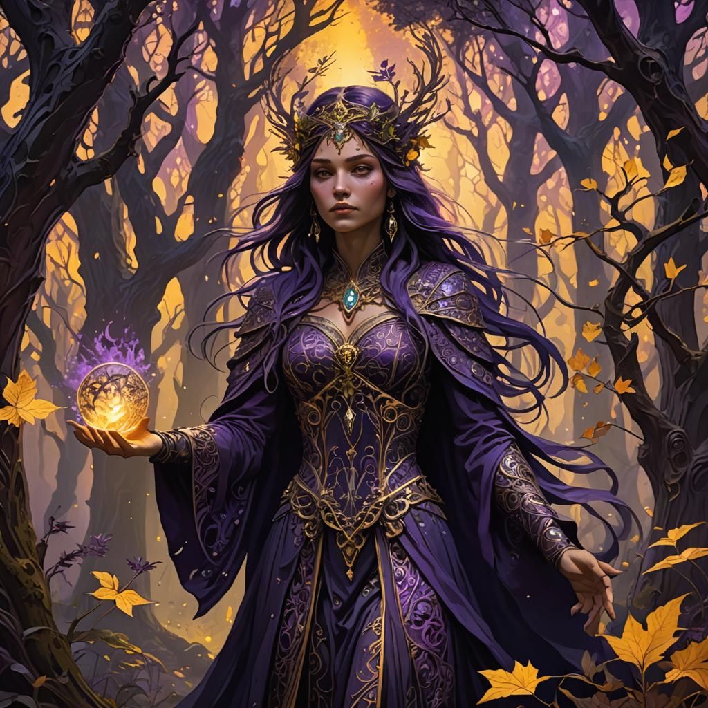 Mysterious Sorceress in Mystical Forest, Digital Art