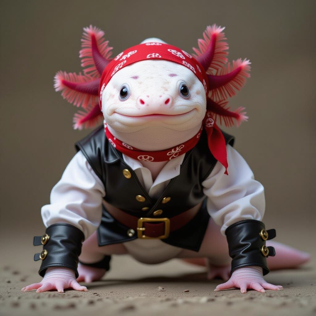 Pirate Axolotl Ready to Attack: Photorealistic Action Shot