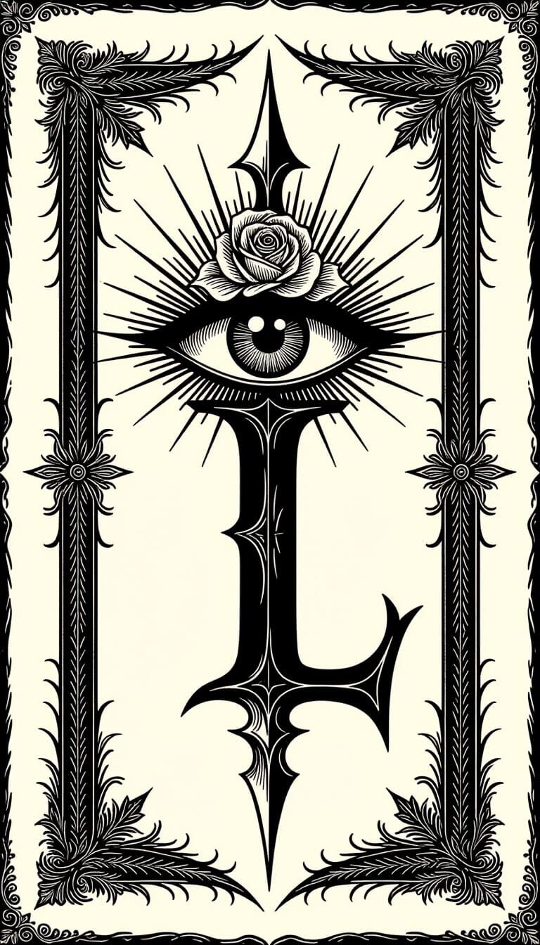 Gothic L Trident Emblem with Rose Eye and Rays