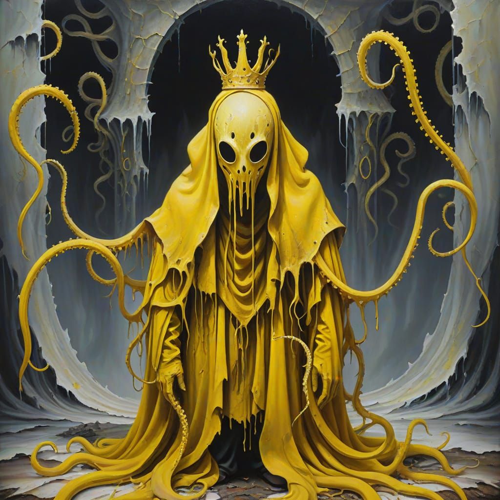 Surreal Figure with Golden Crown in Oil Painting