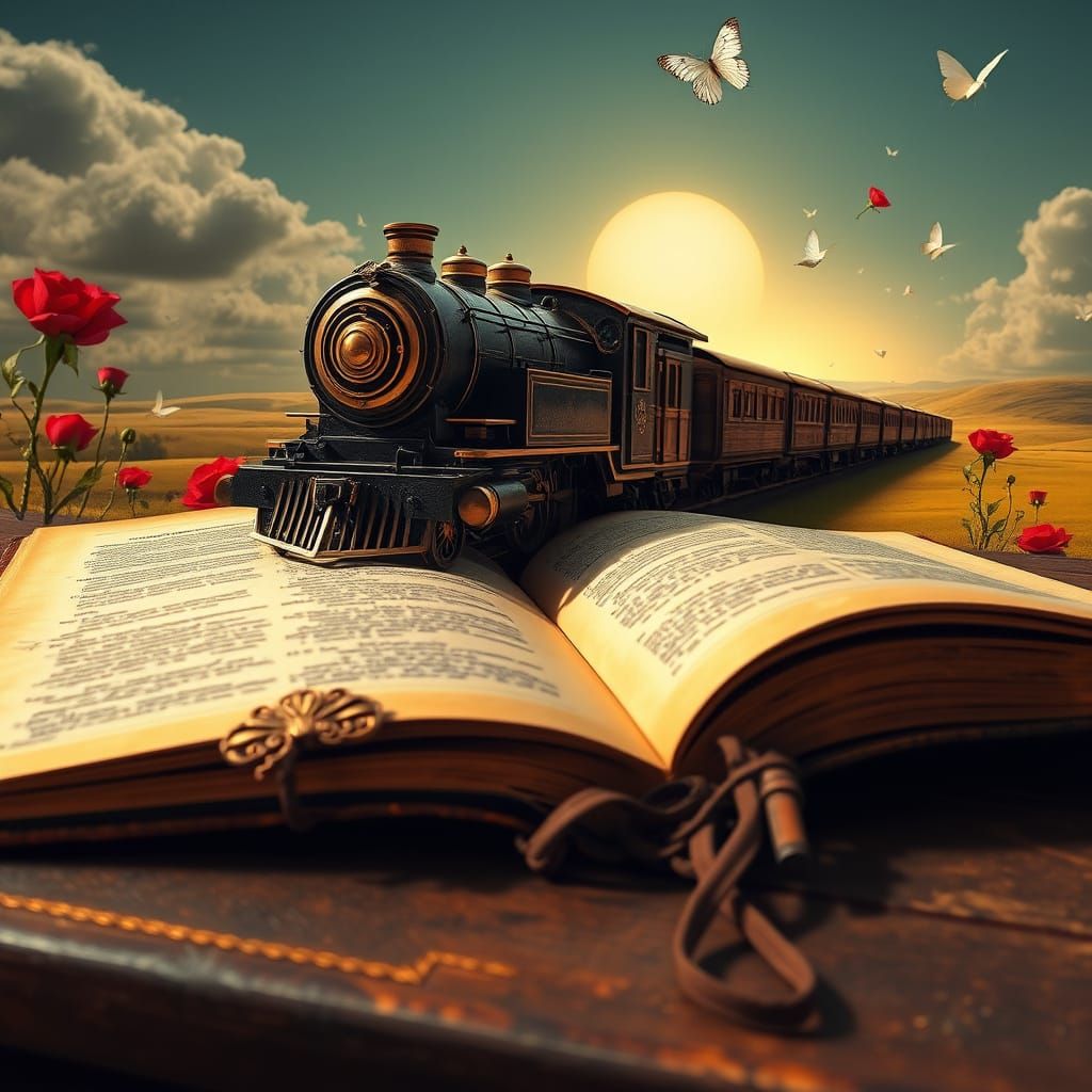 Antique Writing Book Transforms into a Vintage Train on a Ro...