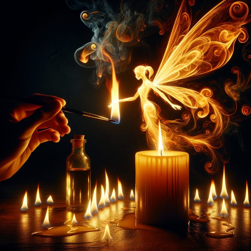Mystical Fairy Formed from Candle Flame