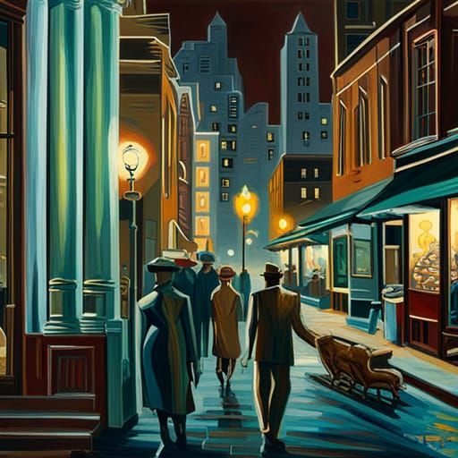 Art Deco Street Market in Film Noir Style