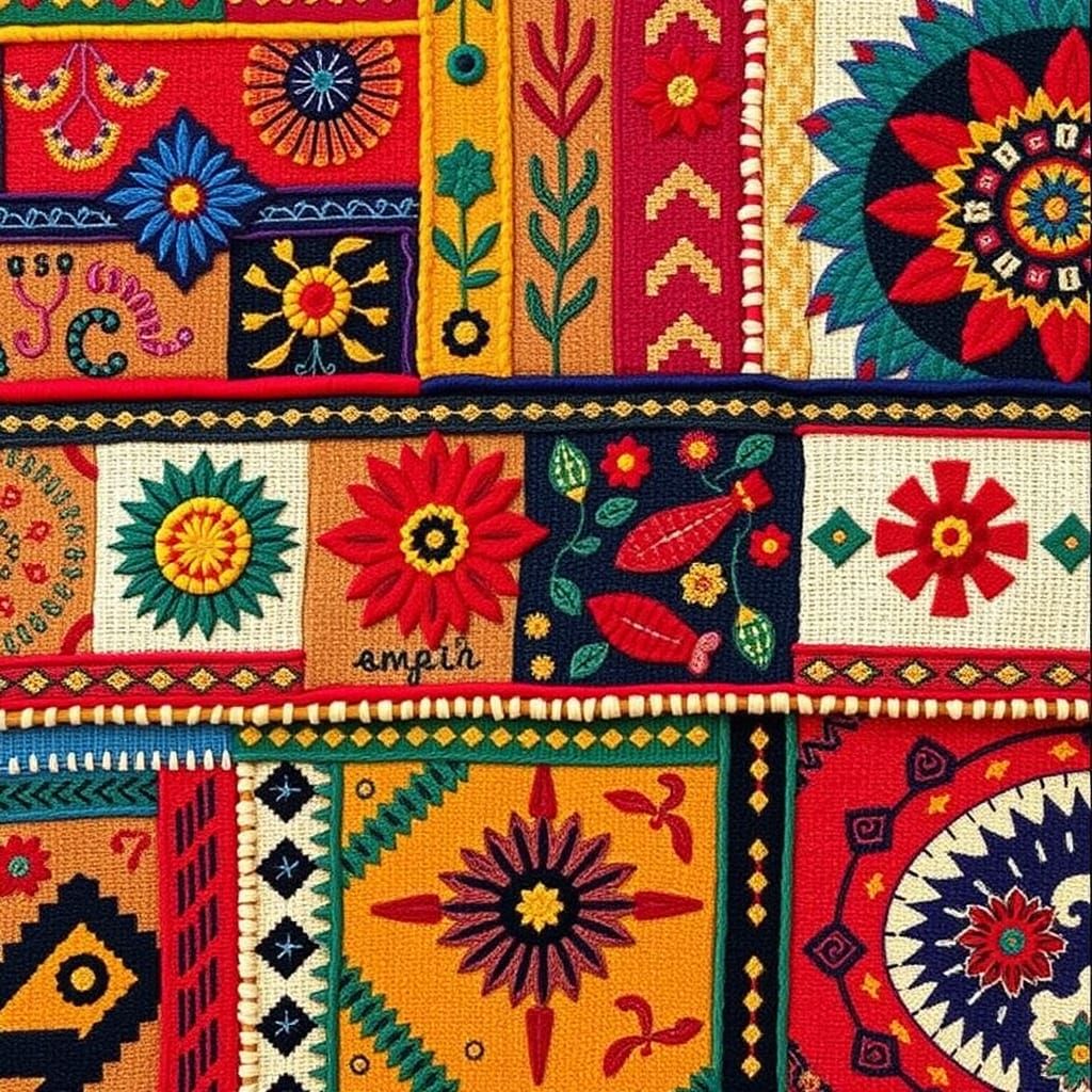Colorful Folk Art Textiles and Geometric Designs