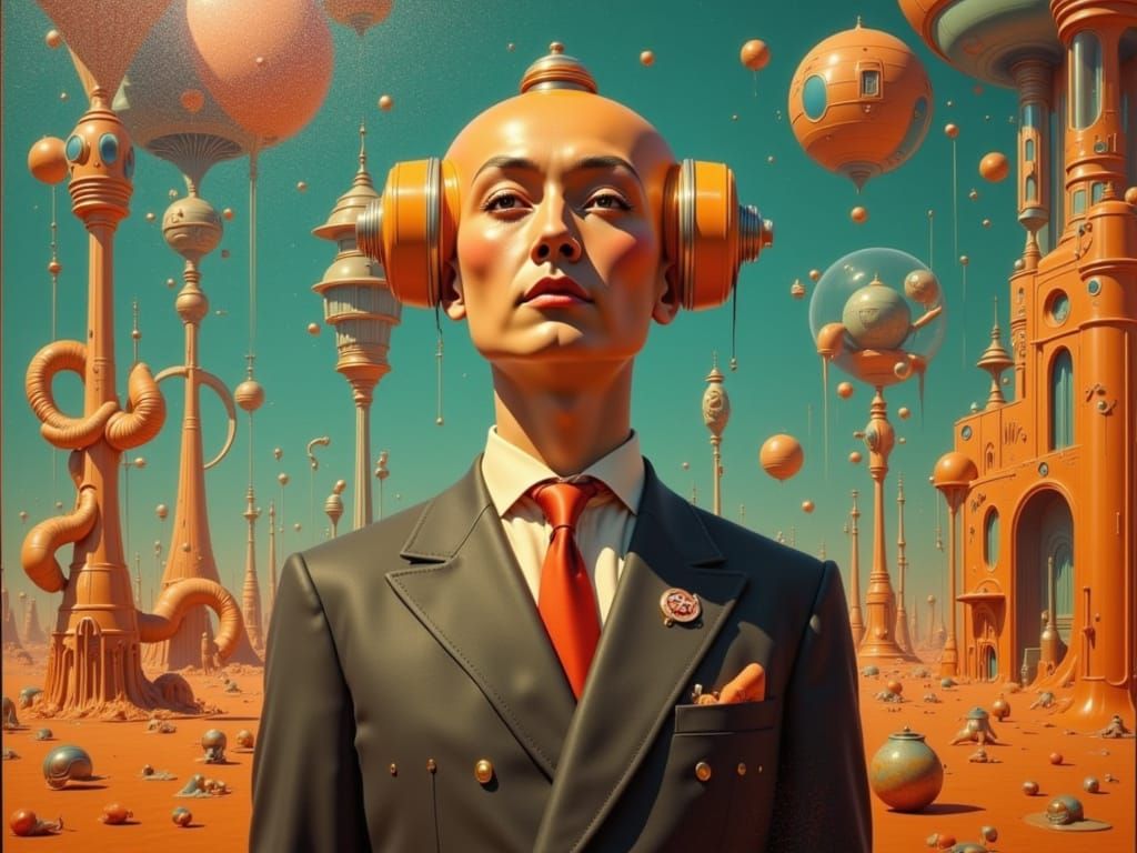 Square-Headed Man in Surreal Dali-esque Dreamscape