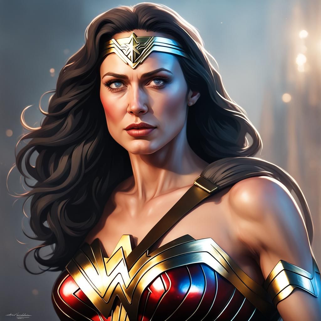 Wonder Woman Portrait in Hyperdetailed Splash Art Style
