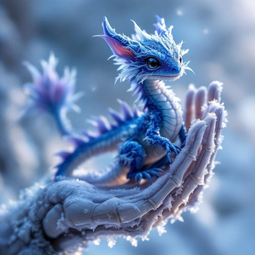 Icy Dragon Perched in Skeleton Hand: Matte Painting