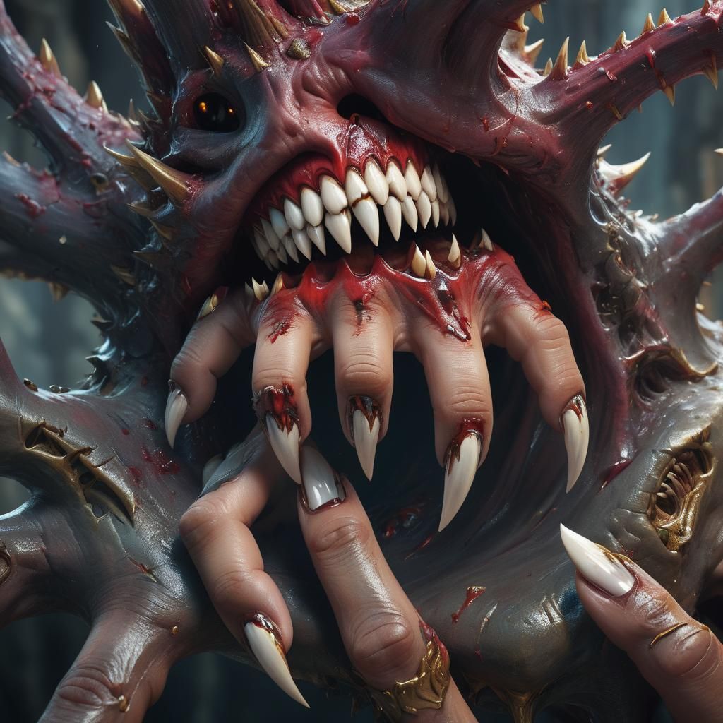 Surreal Human Hand with Teeth and Eyes