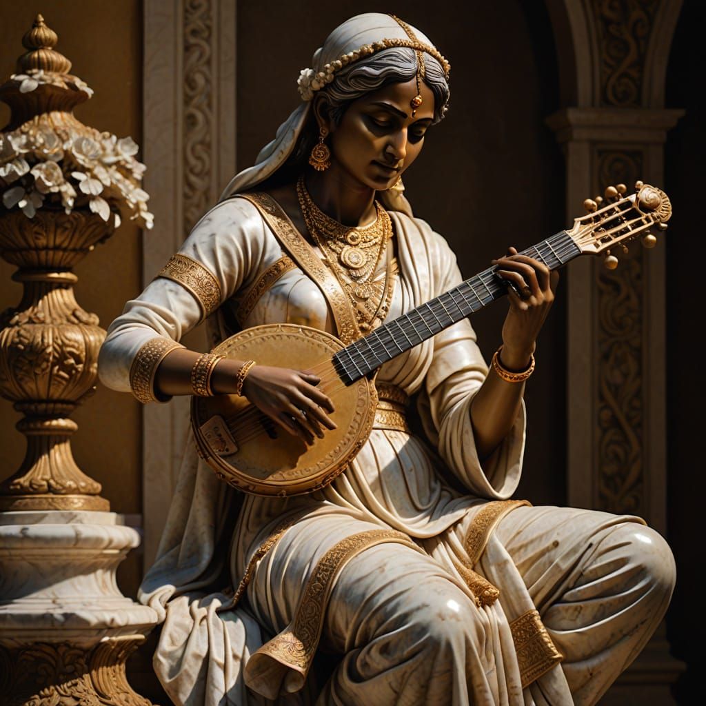 Baroque Sculpture of Indian Woman Musician