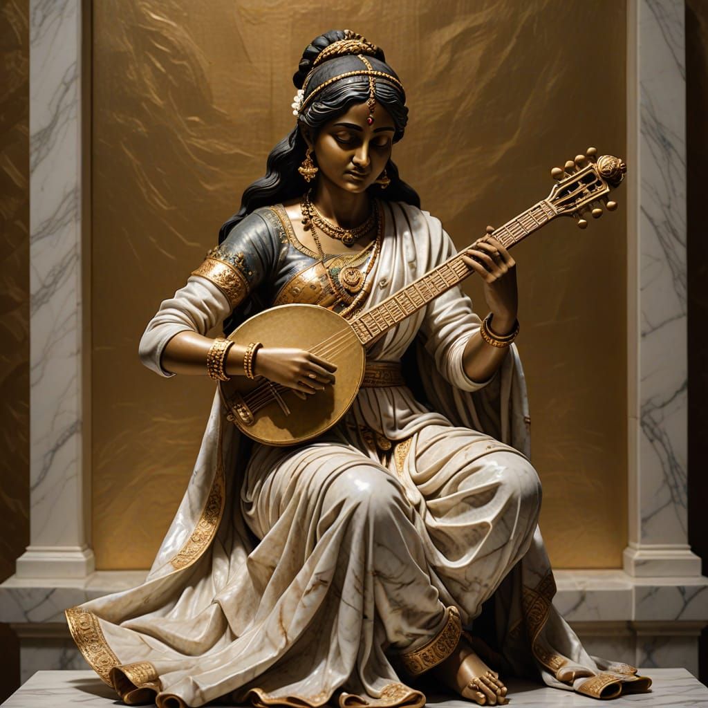Baroque Marble Sculpture of Indian Musician