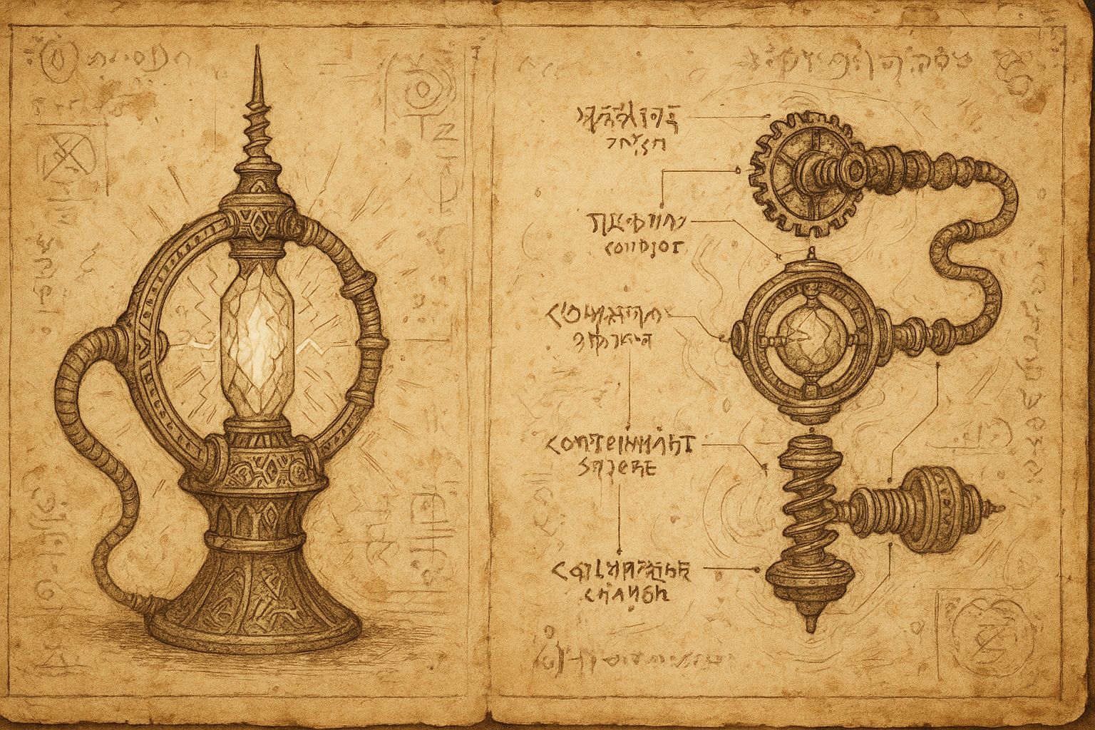 Ancient Steampunk Machine Schematic Drawing