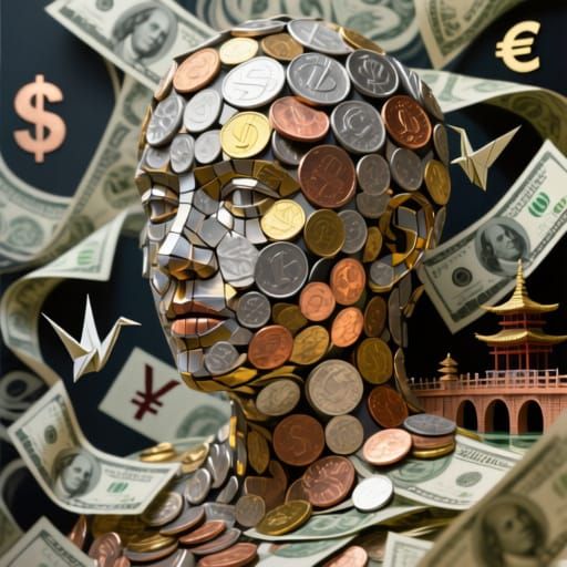 Surreal Money Portrait: Coins and Banknotes Art