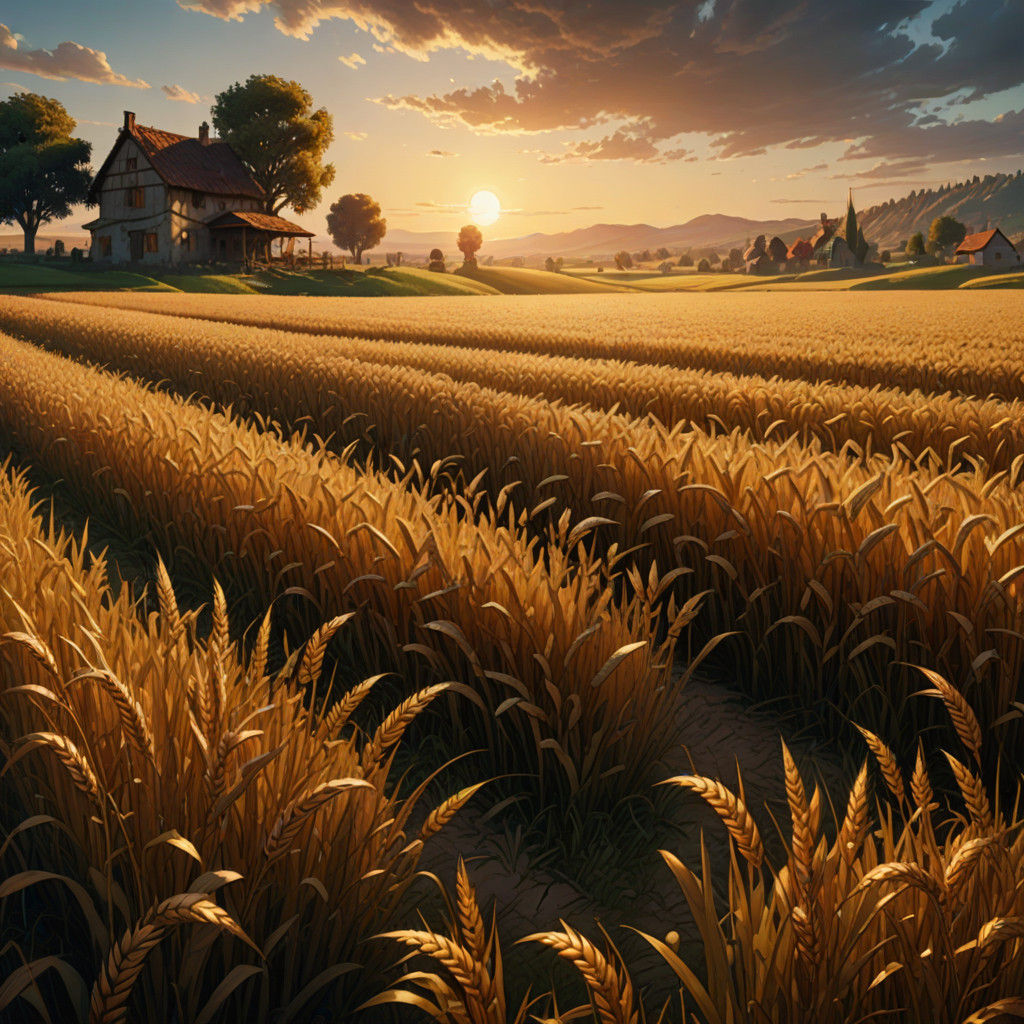 Golden Wheat Field Fantasy Landscape in Cinematic Style