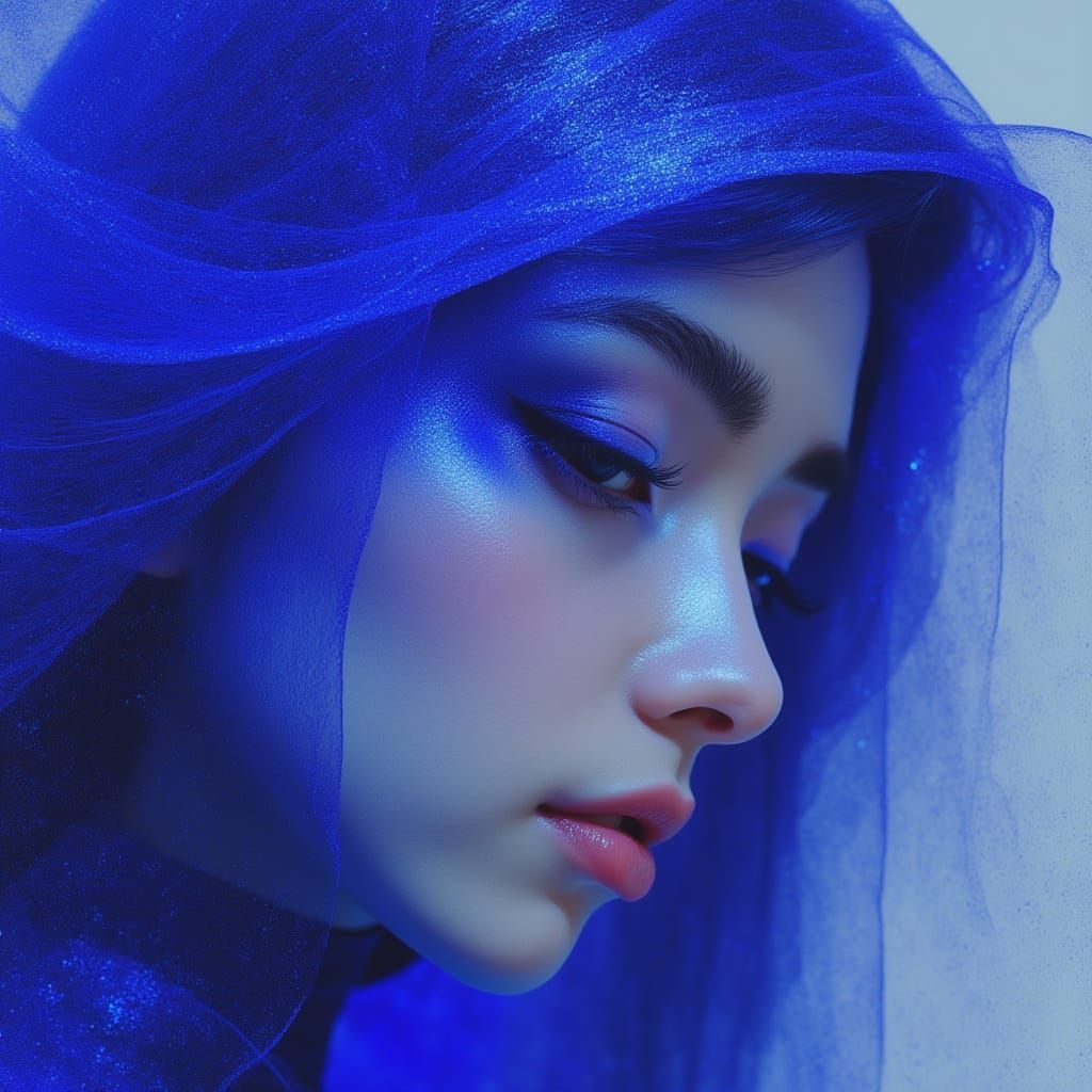 Ethereal Woman in Deep Blue Hues