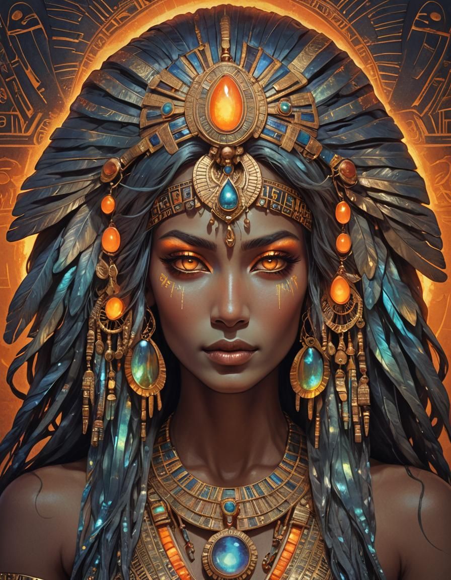 Hawaiian Goddess with Iridescent Hair and Jewelry