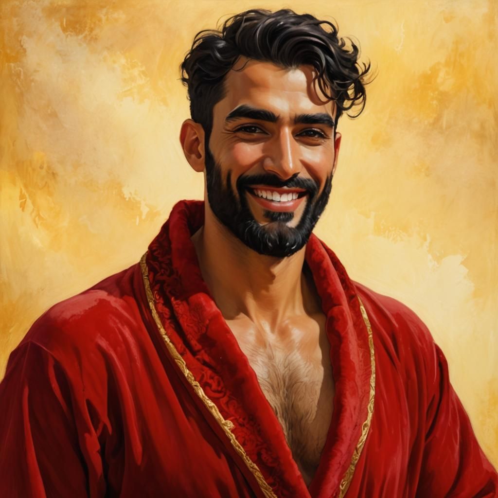 Art Nouveau Portrait: Handsome Man in Velvet Robe
