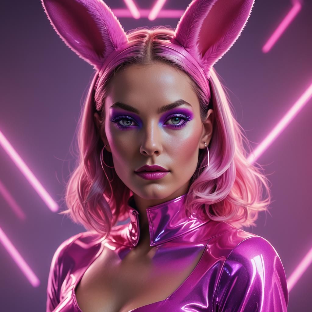 Pink Playboy Bunny: Hyperrealistic Digital Portrait
