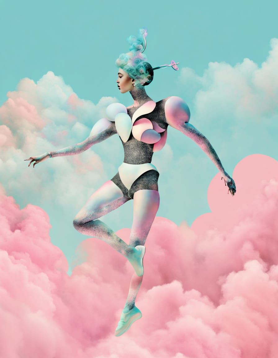 Airbrush Dadaism: Android Dancing on Pastel Clouds