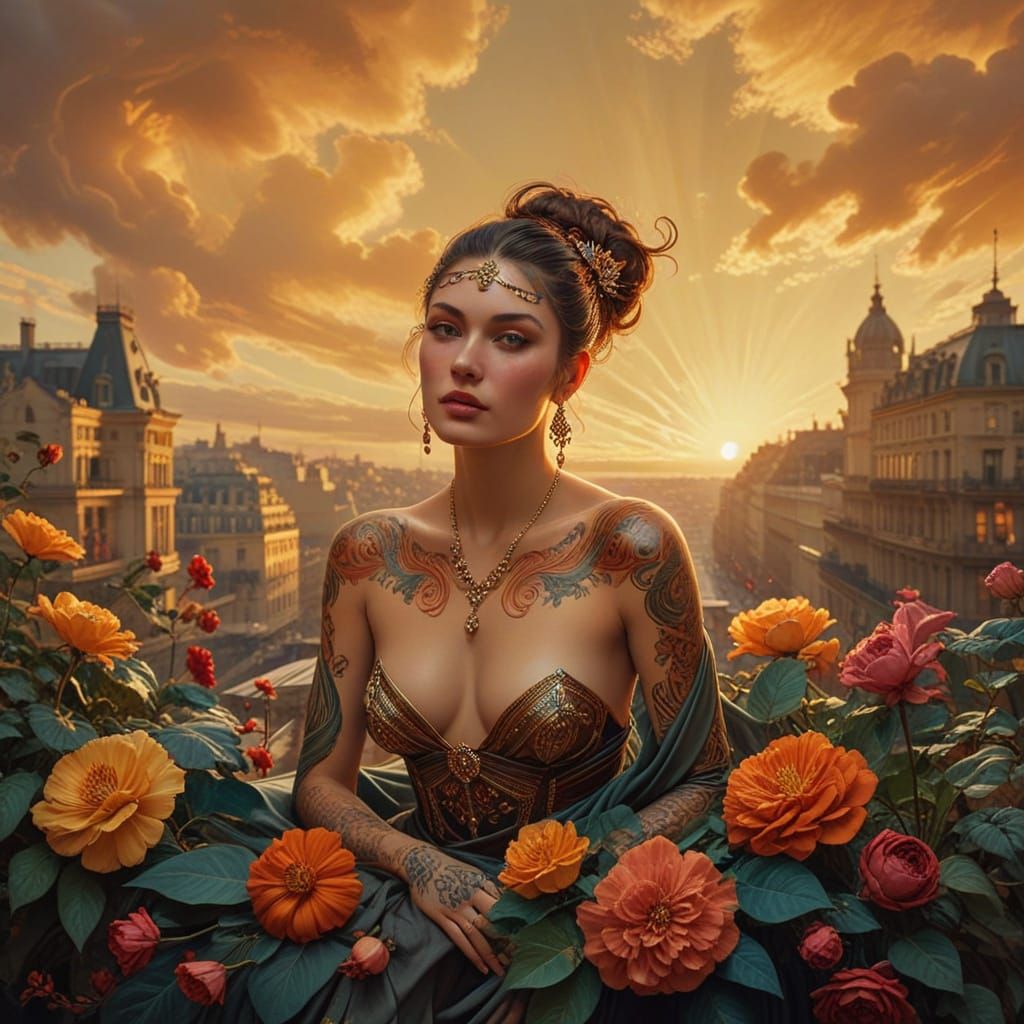 Flamboyant Woman in Jugendstil Velvet Drapery