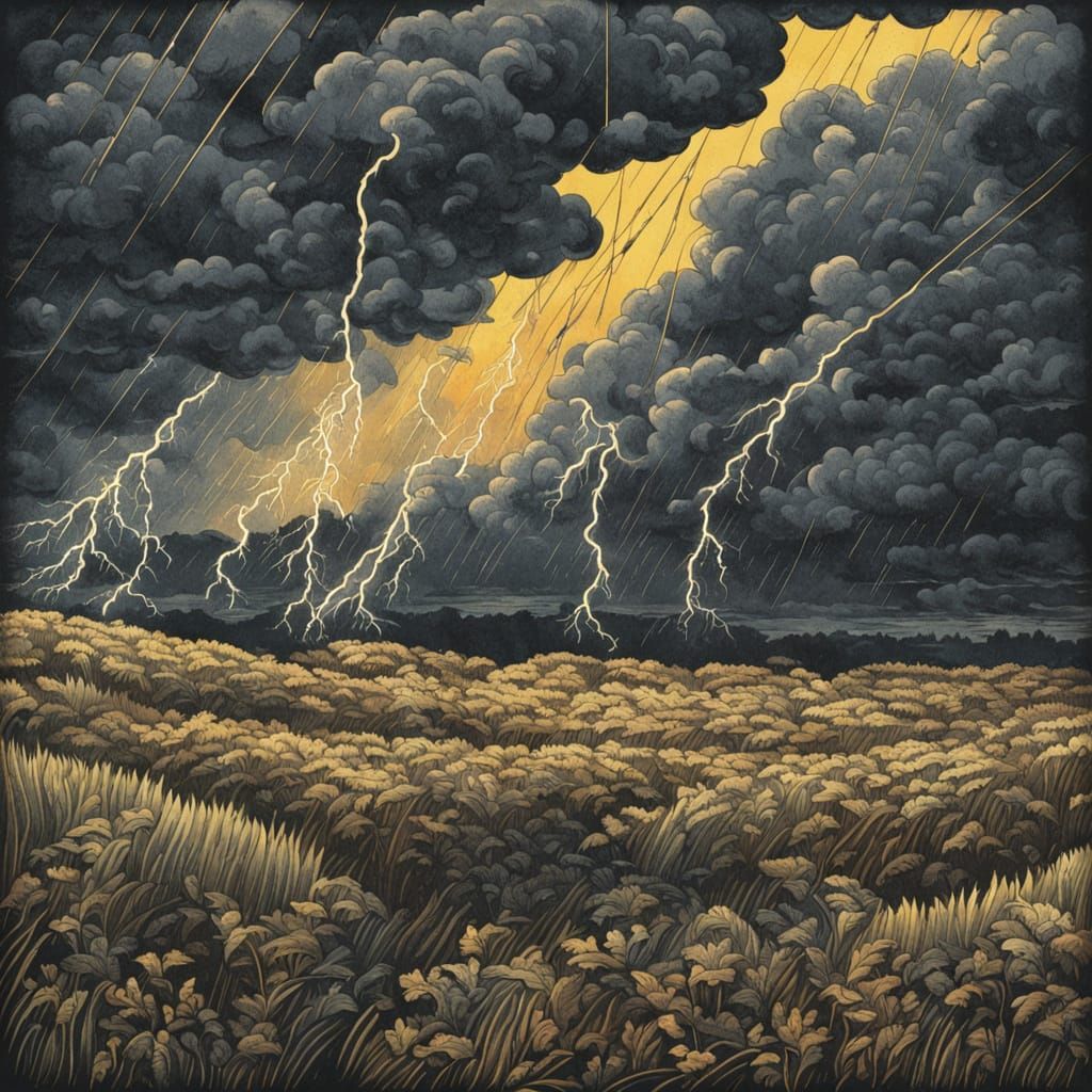 Ethereal Stormscape in Golden Age Illustration Style