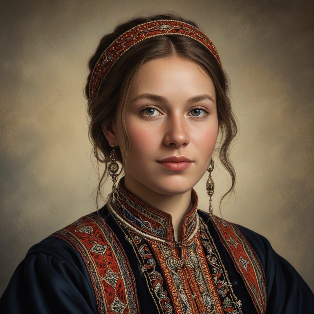 Norwegian Sámi Woman Portrait in Rubens Oil Style