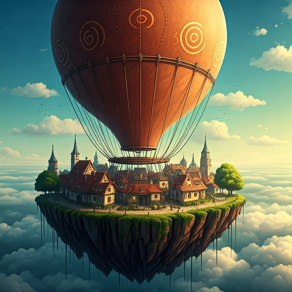 Whimsical Floating City in Dreamy Concept Art Style