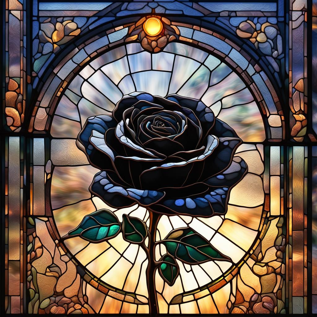 Stained Glass Black Rose in Morning Light