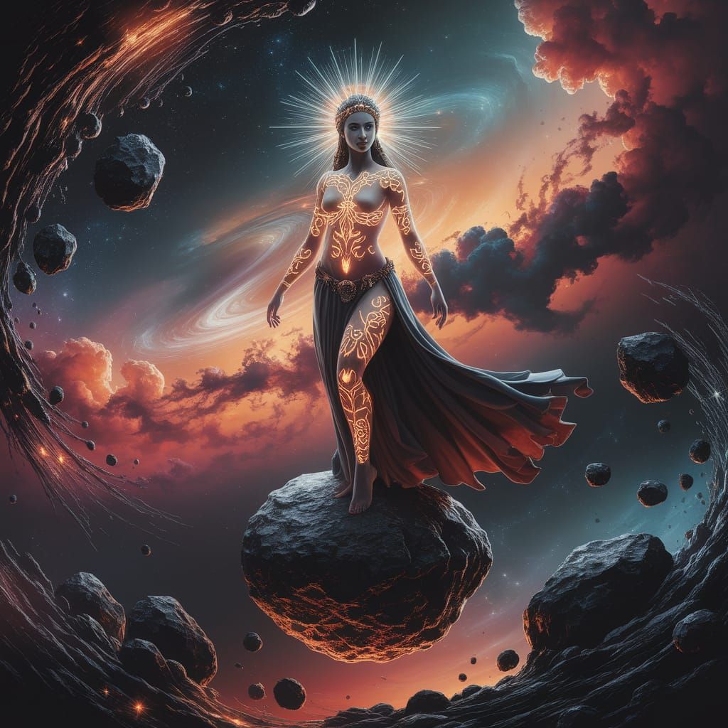 Celestial Goddess Amidst Swirling Nebula