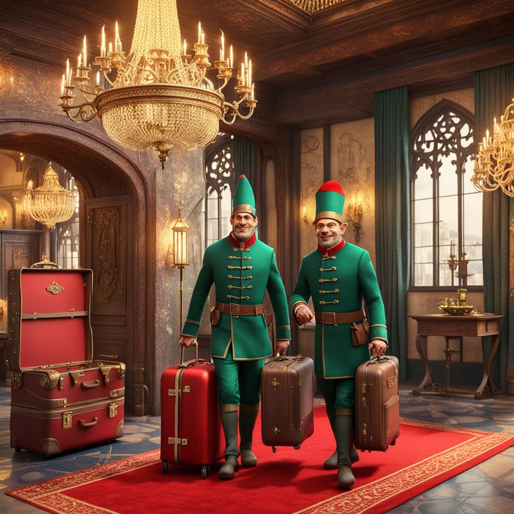 Medieval Hotel Lobby with Troll Bellboy in 3D