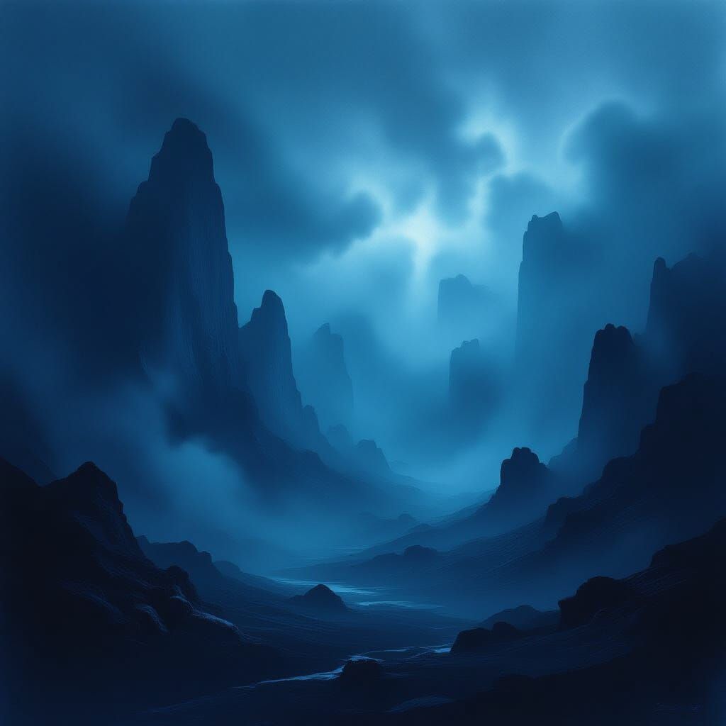 Abstract Ethereal Landscape in Deep Shadows