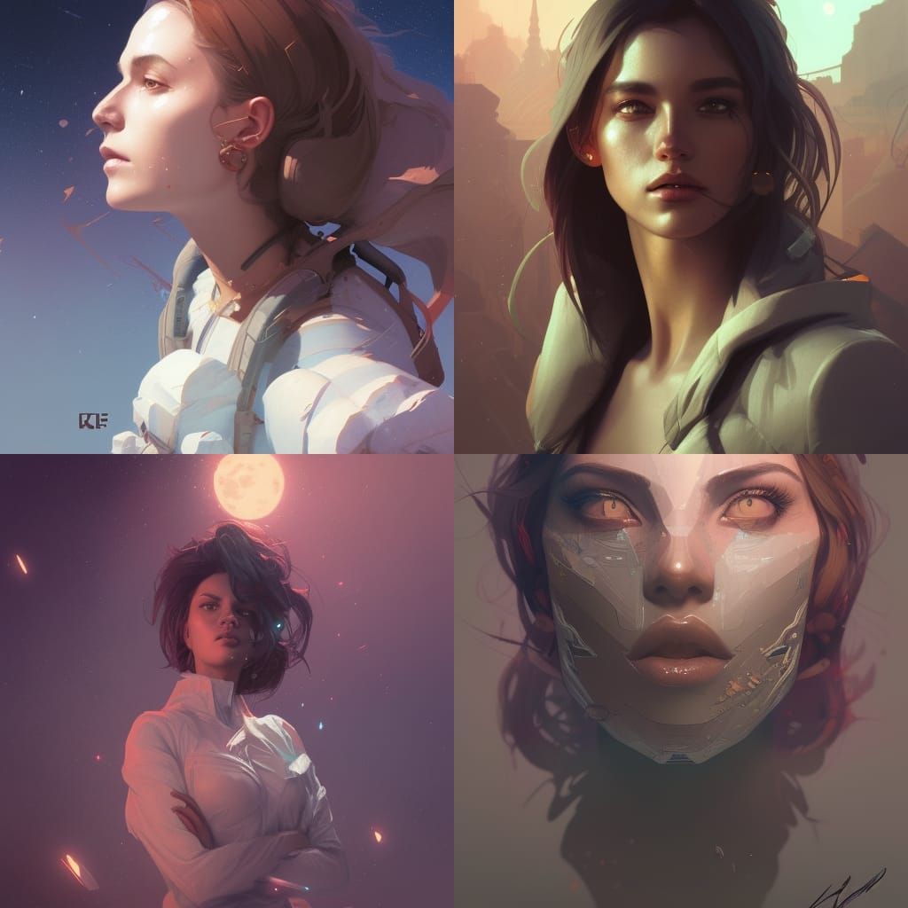 Lunar City Portrait in Art Nouveau Style