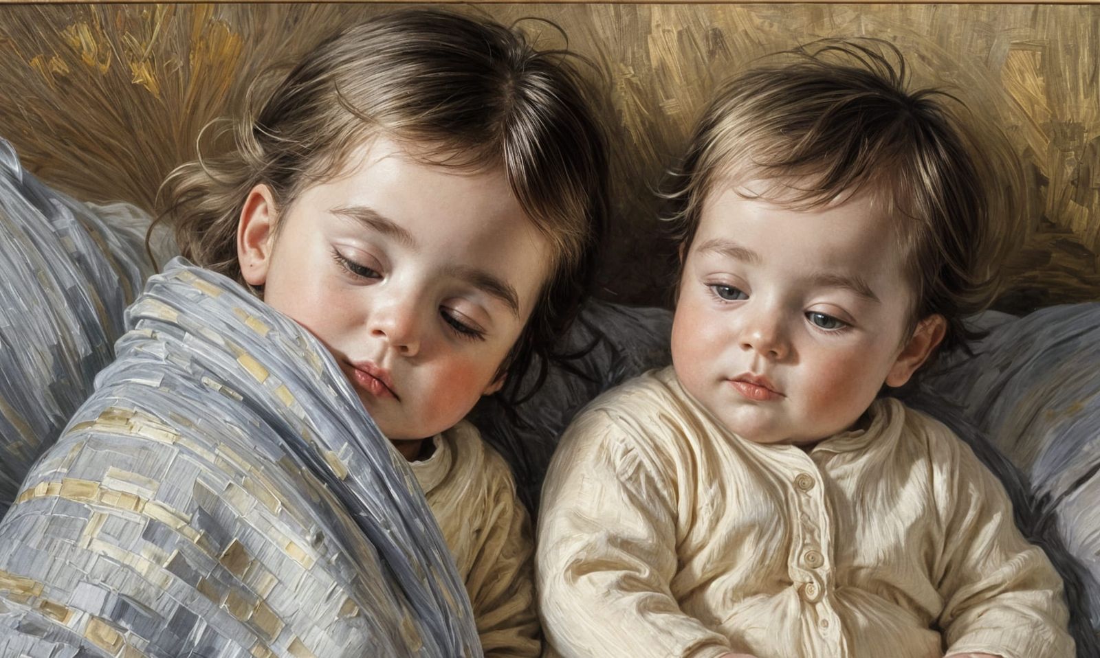 Babies Under Blanket in Impressionist Style