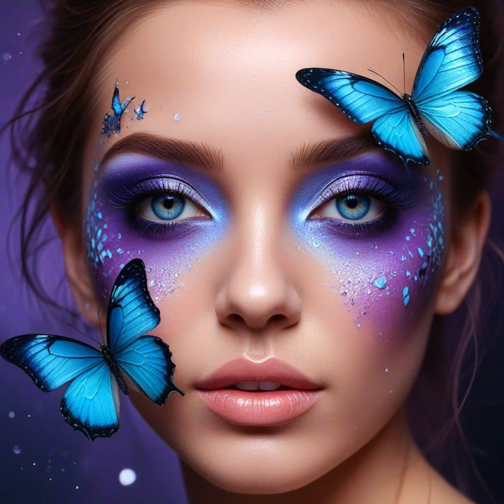 Fantasy Airbrush Portrait of a Woman with Butterfly Makeup