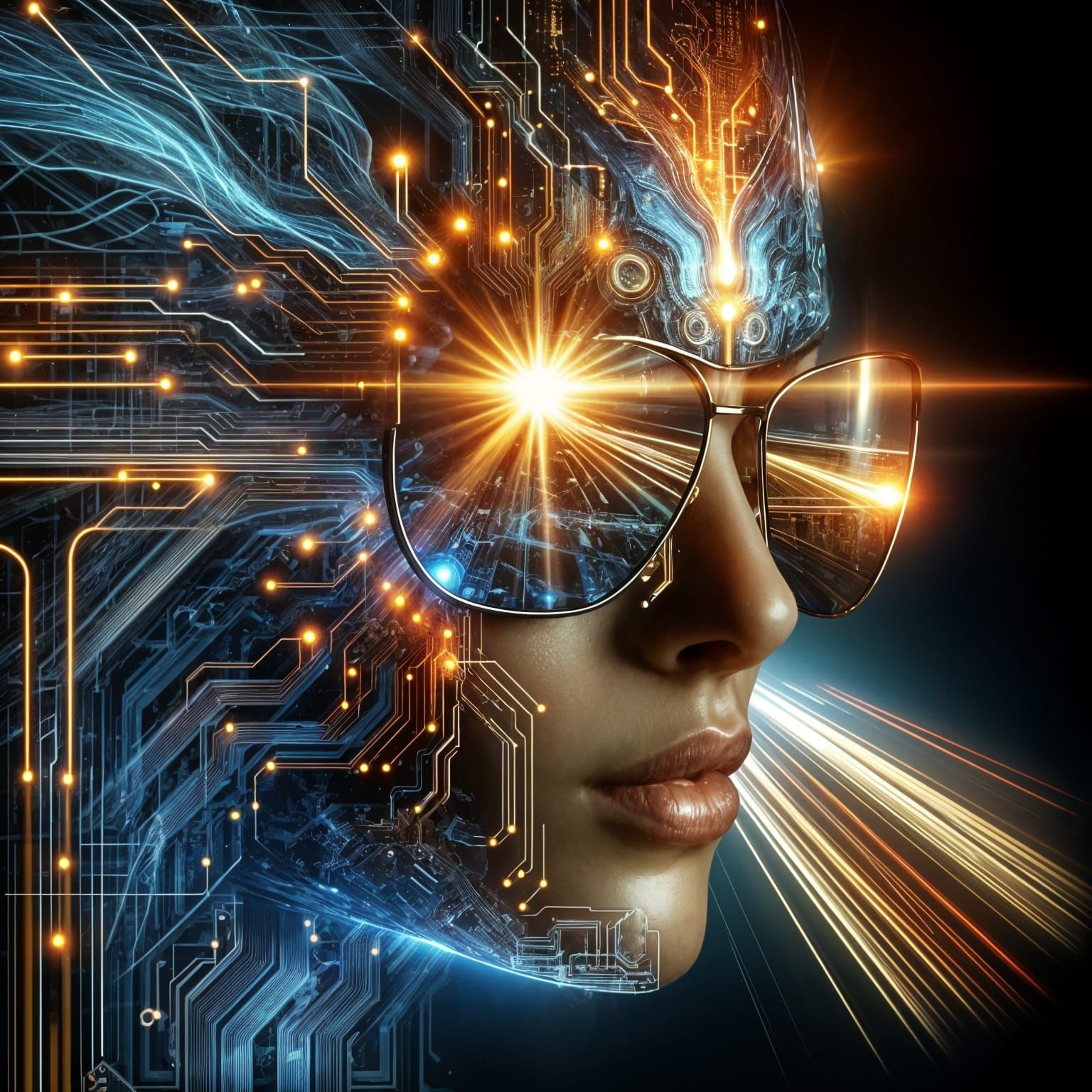 Futuristic Face with Glowing Light in Cyberpunk Style