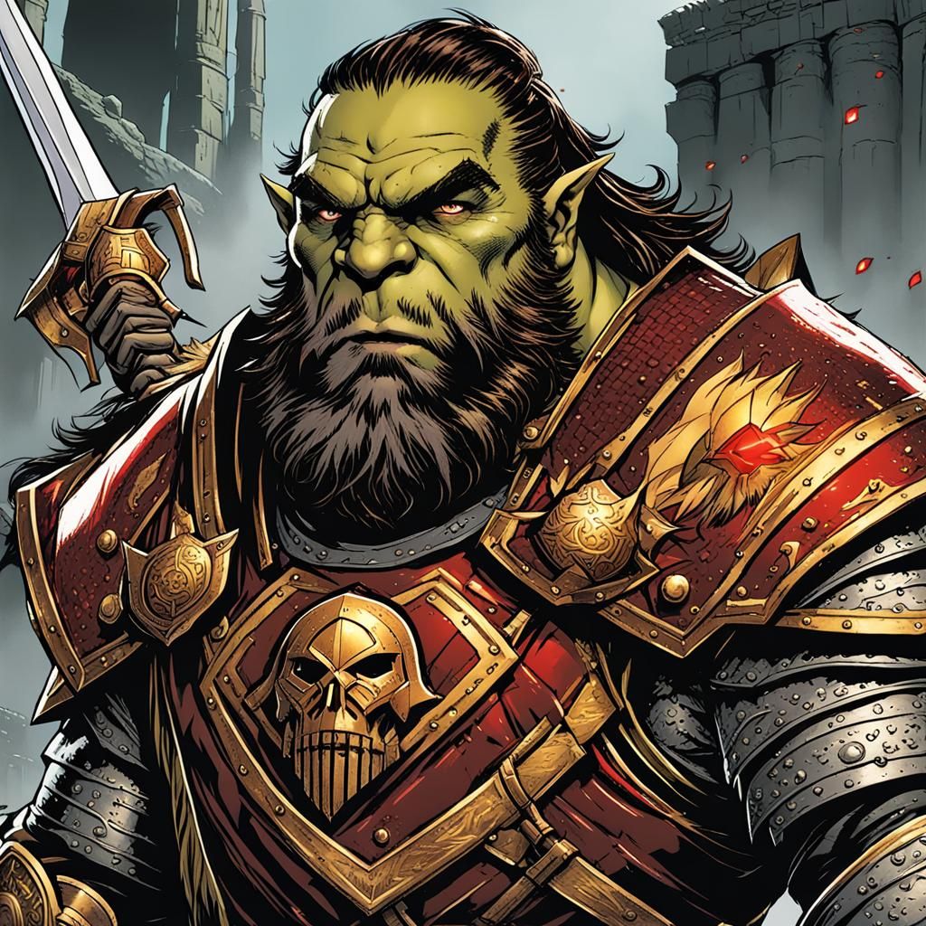 Gentle Orc Paladin in Comic Book Art Style