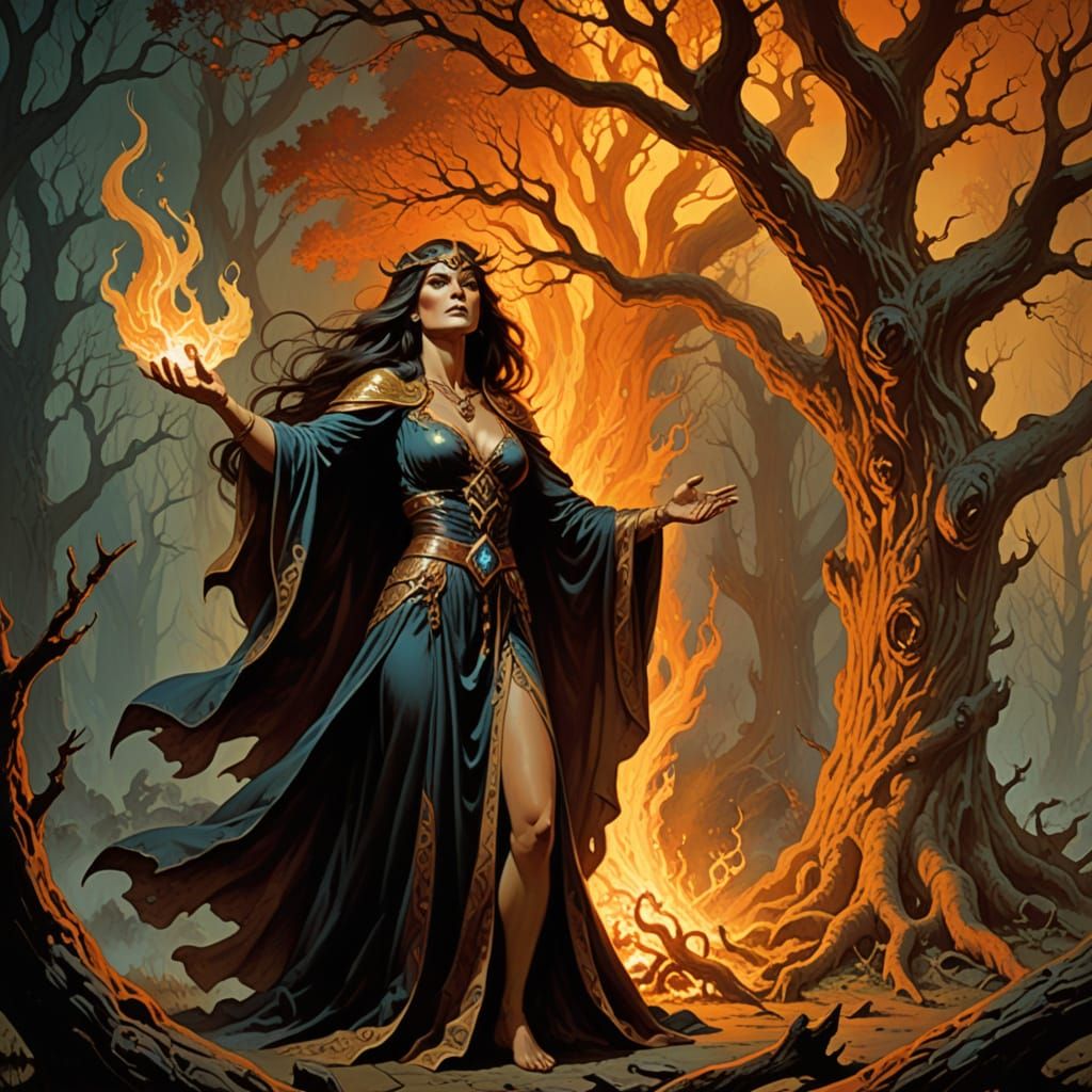 Sorceress in Golden Hour, Classic Fantasy Art