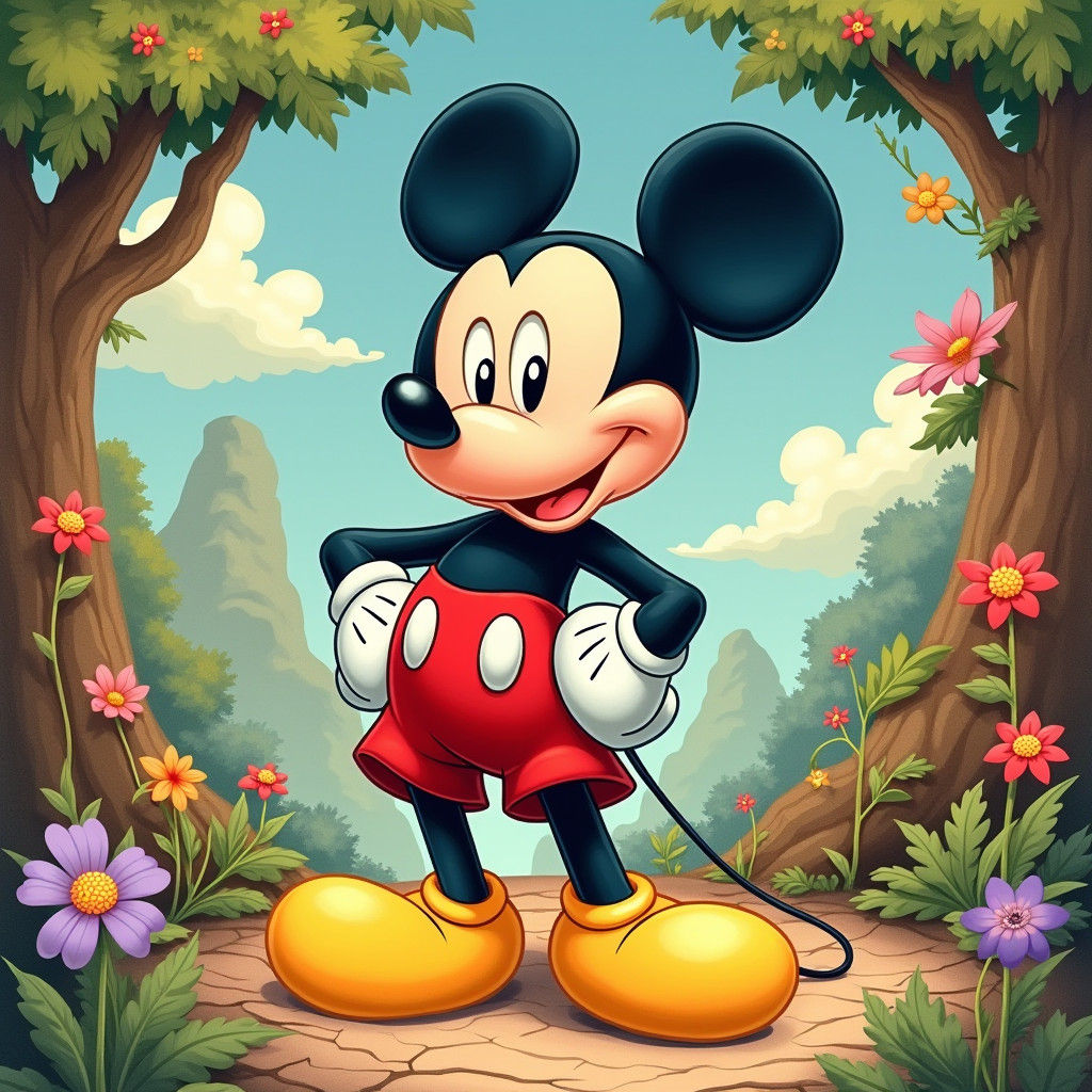 Mickey Mouse in Miyazaki-Inspired Art Nouveau Style