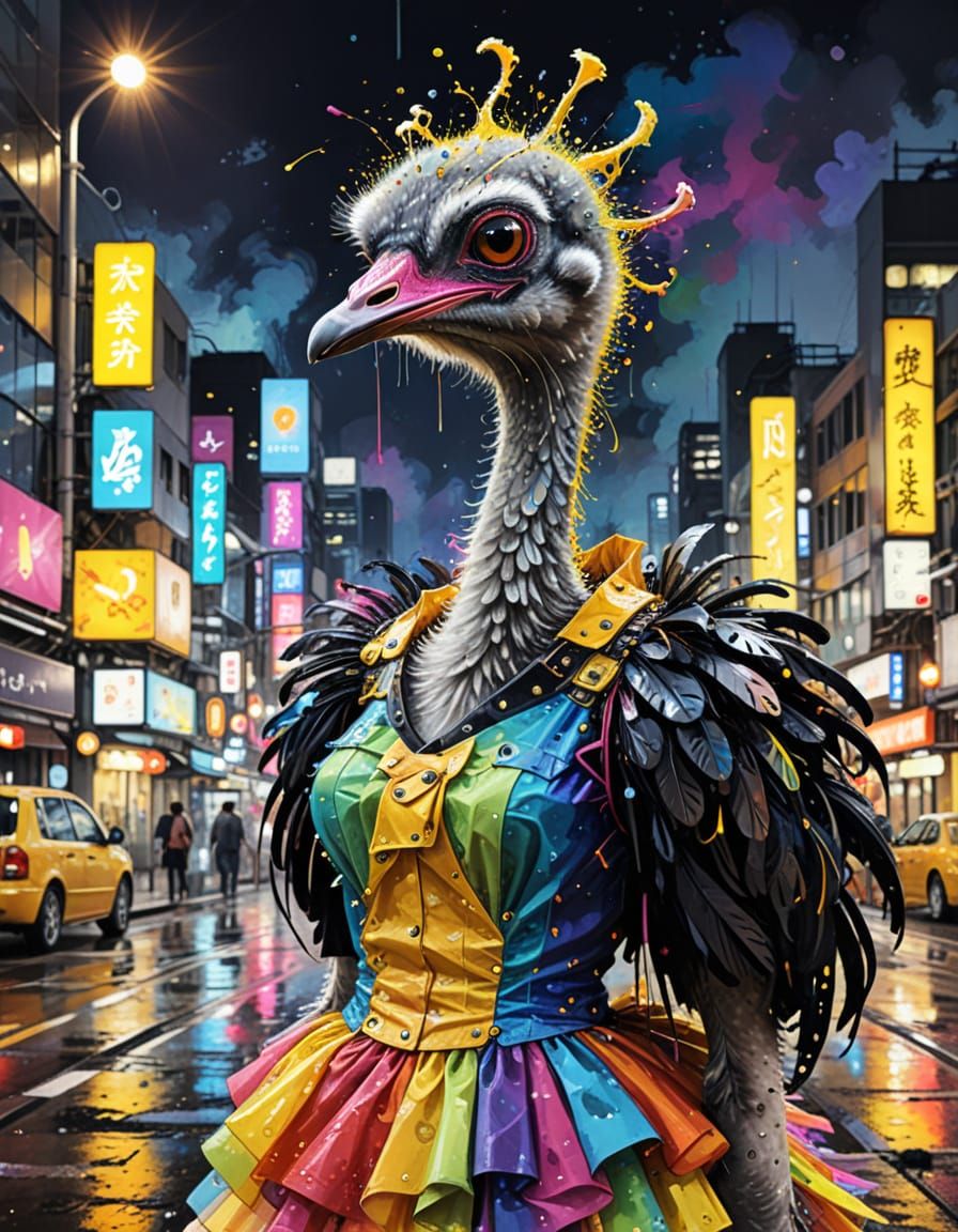 Ostrich in Rainbow Dress, Tokyo Steampunk Style